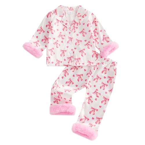 Kids Toddler Girl Pajamas Set Button Down Sleep Shirt Top+Long Pants Matching 2PCS Pj Lounge Sets