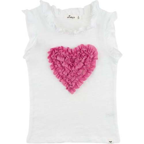 Ruffle Heart Bright Pink Sparkle Rebekah Ruffle Tank, Oyster - Oh Baby! | Maisonette