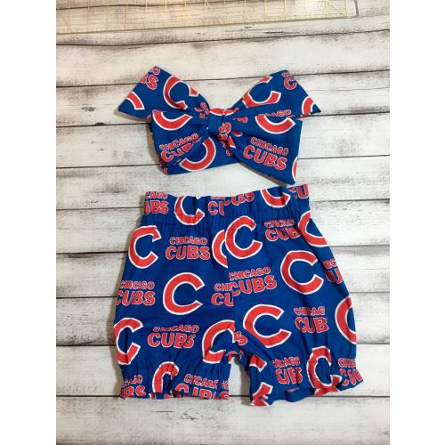 Chicago Cubs Inspired Baseball Bloomer Headwrap Bloomers Little Baby Girl Toddler Big Bow Bows Infant Headband Shorts Bummies Headwraps