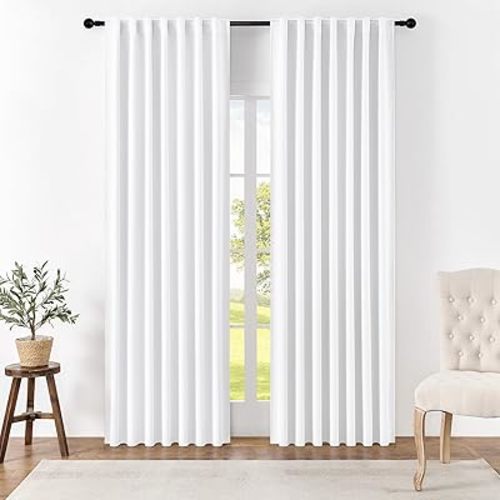 Joydeco 90 Inch Blackout Curtains for Bedroom,Thermal Insulated Black Out Curtains, Drapes for Living Room Privacy Protect Window Rod Pocket Back Tab (W52 x L90 Inch, Pure White)