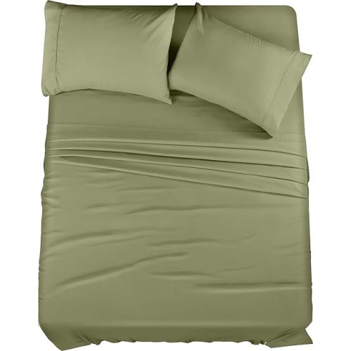 Utopia Bedding Full Sheet Set – 4 Piece Bed Sheets for Full Size Bed, Soft and Breathable Microfiber, Includes 1 Fitted Sheet, 1 Flat Sheet and 2 Pillowcases (Olive)