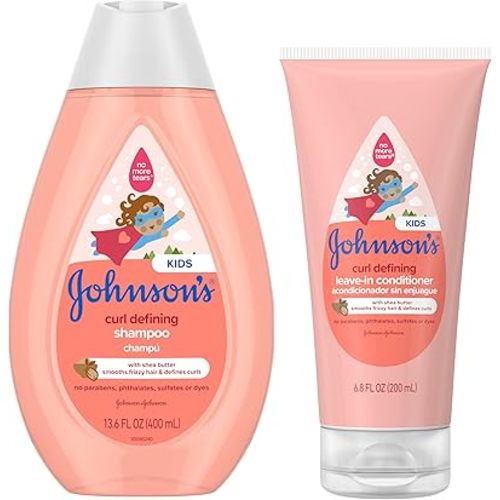 Bundle of Johnson's Kids Curl-Defining, Frizz Control, Tear-Free Kids Shampoo + Shea Butter, Paraben-, Sulfate- & Dye-Free, 13.6 fl. oz + Curl Defining Leave-In Conditioner, 6.8 fl. oz