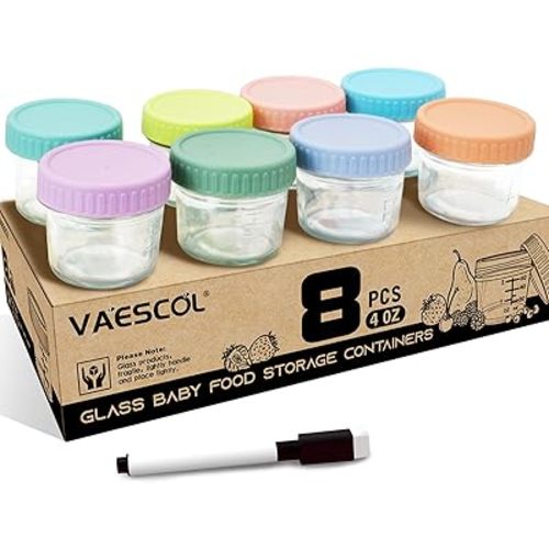 8 Pack Glass Baby Food Storage Containers, 4 oz Baby Food Storage Jars With Lids, Microwave, Dishwasher & Freezer Safe, BPA-Free Baby Food Jars, Suitable for Toddler Foods, Fruit , Purees, Snack