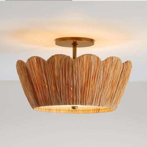 Greta Scalloped Raffia 18" Flush Mount Light