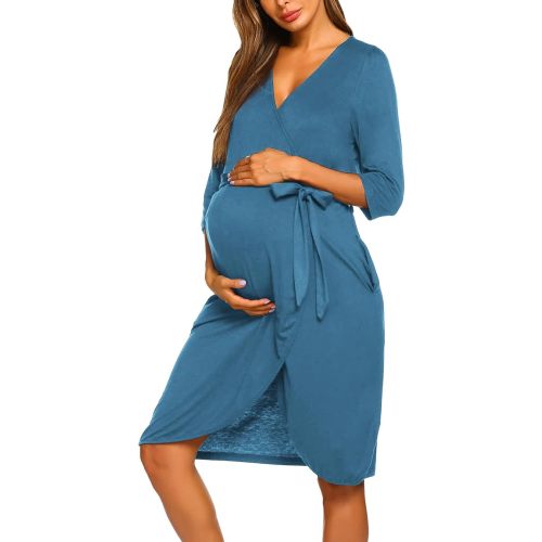 Ekouaer Maternity Robe Nursing Robes for Hospital Labor Delivery V Neck Pregnancy Bathrobe Womens Postpartum Nightgown