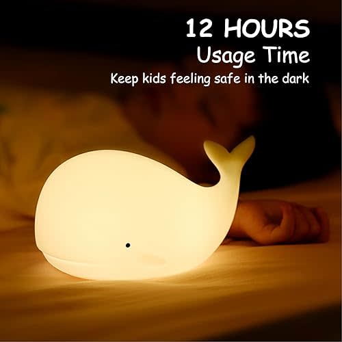 Under the Sea Nursery Decor Night Light, Soft Silicone Whale Lamp for Baby & Toddler Room, Ocean Theme Nursery Nightlight, Rechargeable Safe Bedside Light