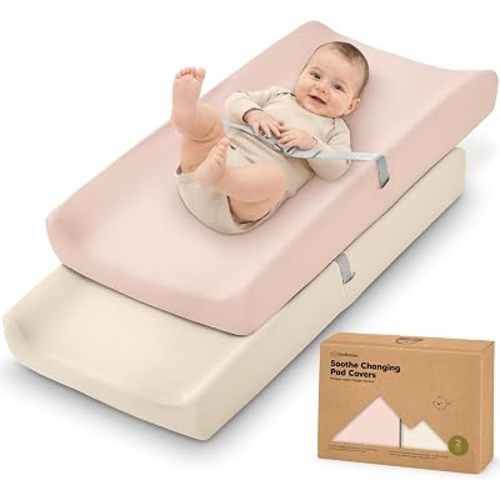 2-Pack Organic Changing Pad Covers for Girl, Boy, 100% Cotton (Cameo)