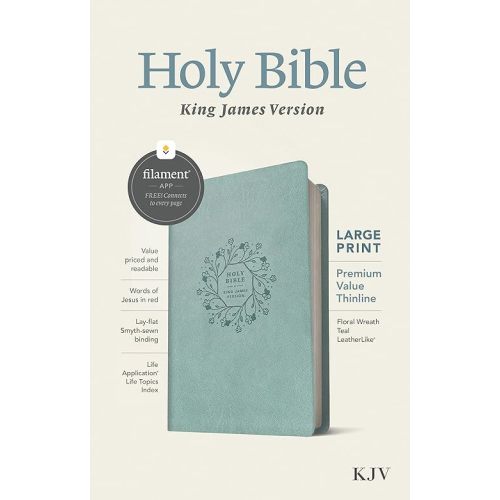 KJV Large Print Premium Value Thinline Bible, Filament Enabled (LeatherLike, Floral Wreath Teal, Red Letter) Imitation Leather – Large Print, July 19, 2022