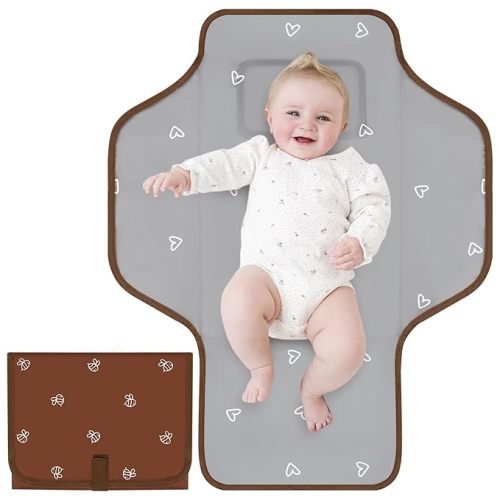 Portable Diaper Changing Pad, Waterproof Baby Changing Mat, Foldable Travel Baby Changing Station, Newborn Essential Baby Shower Registry Gift (Brown-Bee)