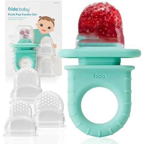 Frida Baby Push Pop Silicone Feeder, Baby Fruit Food Feeder to Safely Introduce New Foods, Fresh + Frozen, Breastmilk Popsicles, BPA Free, Dishwasher Safe | 3 Count, Teal