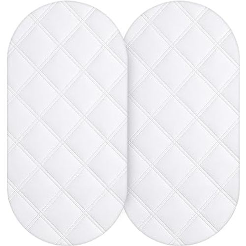 Yoofoss Waterproof Bassinet Mattress Pad Cover 2 Pack Fit for Hourglass/Oval Bassinet Mattress, Baby Bassinet Mattress Protector for Boys and Girls 32X16in White