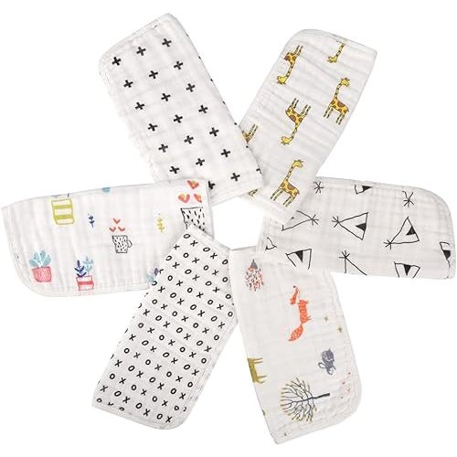 Organic Muslin Baby Washcloths - Pack of 6-100% Cotton Face Towels for Newborn and Adults - Large Size Reusable Infant Wipes for Sensitive Skin - with Storage and Laundry Bags