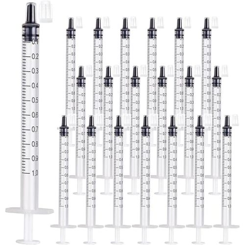 24 Pack of 1ml Plastic Syringes with Caps - Sterile, Individually Sealed for Precise Liquid Refilling, Measuring, and Feeding Pets, Oil, Glue
