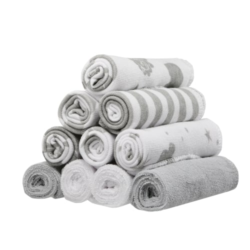 Spasilk Soft Newborn Baby Body & Face Washcloth Towel Set, Terry Bath Scrub, 10-Pack, Gray Celestial Design