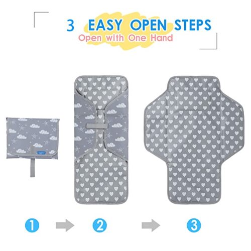 Baby Portable Changing Pad Travel - Waterproof Compact Diaper Changing Mat with Built-in Pillow - Lightweight & Foldable Changing Station, Newborn Shower Gifts - Gray B