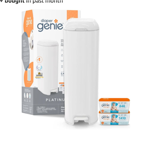 Diaper Genie Platinum Pail Gift Set, Lily White, Made of Durable Stainless Steel and Includes 2 Easy Roll Refills with 18 Bags and 30 Bags