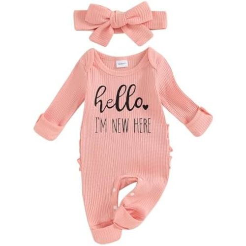 Baby Girl Clothes Newborn Little Sister/Hello World Outfit Long Sleeve Romper Jumpsuit Preemie Baby Girl Clothes