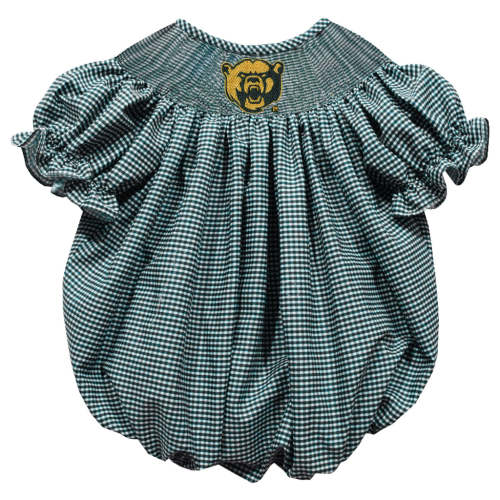 Baylor Smocked Hunter Green Gingham Short Sleeve Girls Bubble