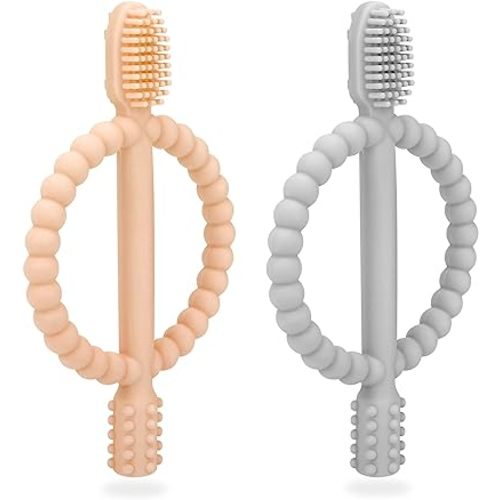 Baby Teething Toys with Easy-Hold Handle, Silicone Infant Toothbrush, Textured On Both Sides Helps Massage, Soothe Sore Gums, Teething Toys for Babies 0-6 Months, 6-12 Months