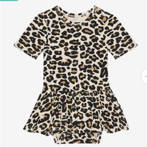 Twirl Skirt Bodysuit | Lana Leopard Tan | Leopard Baby Girl Onesie