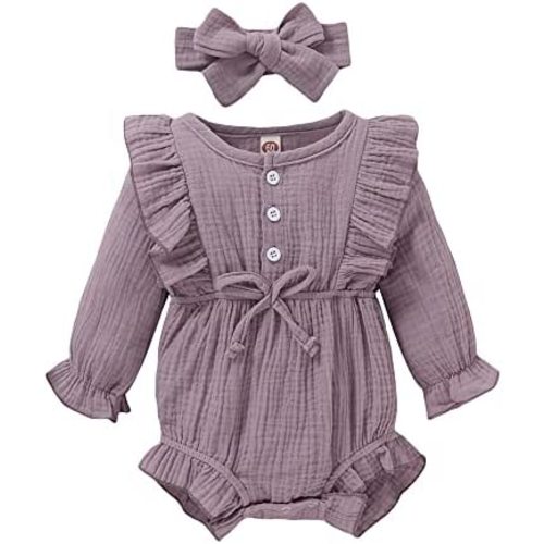 Newborn Baby Girl Clothes Romper Fall Winter Outfit Ruffle Long Sleeve Jumpsuit One Pieces Romper Bodysuit
