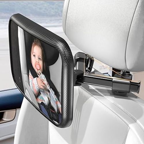 Rukie Baby Car Mirror, Car Mirror For Baby - Quick And Easy To Install, Baby Mirror For Car Wide Crystal Clear View, Shatterproof, 360° Rotation Car Seat Mirror For Baby Rear Facing Hook Clip Design