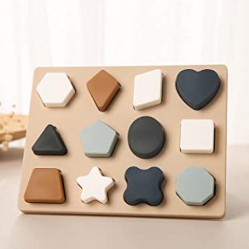Toddlers Shape Puzzle Montessori Learning Shape Toy Board for Kids Preschool Boys & Girls Educational Learning Silicone Shape Toys