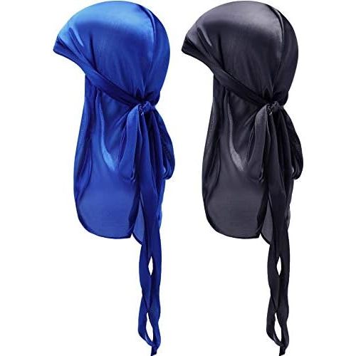 2 Pieces Silky Satin Baby Durags Kids Satin Durag Caps Headwraps with Long Tail and Wide Straps for 360 Waves
