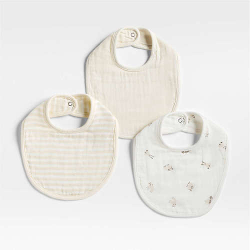 Baby's First Natural Mini Animal Organic Cotton Gauze Baby Bib, Set of 3