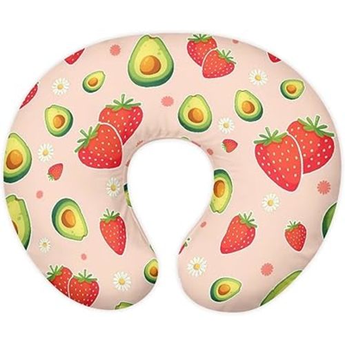 Strawberry Nursing Pillow Cover, Avocado Stretchy Fit Nursing Pillow Slipcovers for Breastfeeding Moms, Fruit Pattern Nursing Support Pillow Cover, Pink