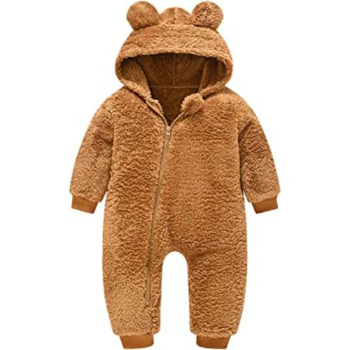Baby Fleece Jumpsuits Infant Bear Ear Snowsuit Newborn Hooded Romper Warm Coat