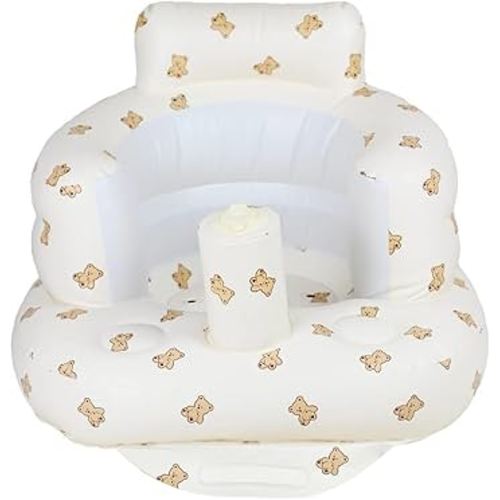 Inflatable Baby Seat, Inflatable Baby Chair for Babies 3 Months and Up Summer Baby Inflatable Seat for Sitting Up, Blow Up Baby Floor Seat with Built in Air Pump, Bear