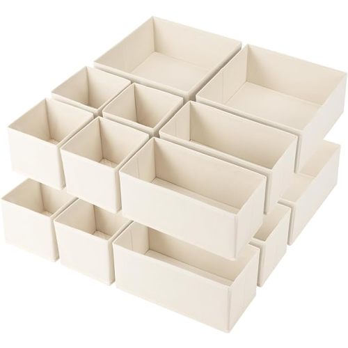 Drawer Organizer Clothes,16 Pack Underwear Drawer Organizers, Foldable Closet Organizers and Storage Dresser Drawer Dividers Clothing Organizer for Clothes, Socks, Scarves, Bra, Ties (Beige)