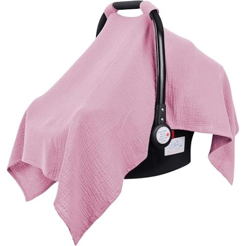 Metplus Muslin Car Seat Cover for Babies - Carseat Stroller Cover Infant Stroller Covers for Boys and Girls, Breathable & Lightweight, Fits Most Strollers & Baby Car Seats