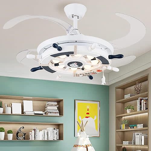 Nautical Ceiling Fan with Lights and Remote Control, 42" LED Ceiling Fan, Reversible Fan Chandeliers for Kids' Room Nursery in White