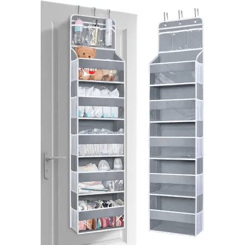Over the Door Organizer Hanging Storage with 3 Clear Slip Pockets and 5 Large Pockets for Closet Door Organization - Heavy Duty for Bathroom, Pantry, Bedroom, Nursery