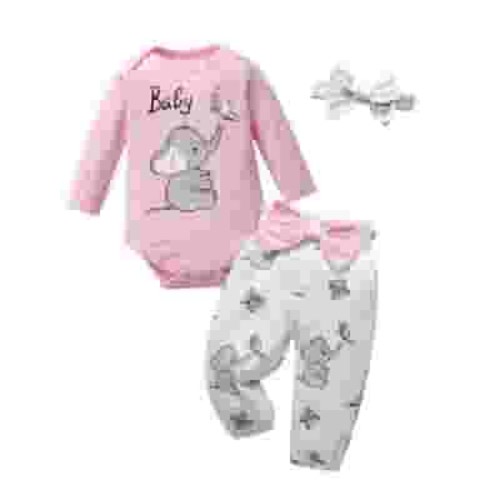 Newborn Baby Girl Clothes Animals Style Long Sleeve Ruffle Romper Pants Set 3PCS Fall Outfits Pink 3-6 Months