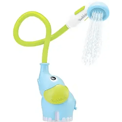 Yookidoo Baby Bath Shower Head - Elephant Water Pump and Trunk Spout Rinser - for Newborn Babies in Tub Or Sink - Blue