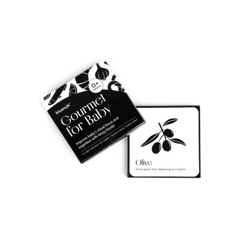 Gourmet for Baby High Contrast Sensory Learning Toys 10 Large Black & White Cards of Food Shapes Newborn Baby Essentials 0+ Months