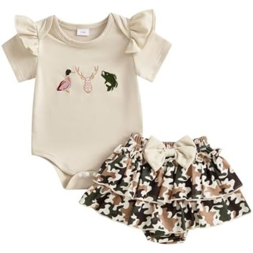 Newborn Summer Clothes Baby Girl Ruffle Short Sleeve Romper Tops Bow Skirt Infant Cute Girl Outfits