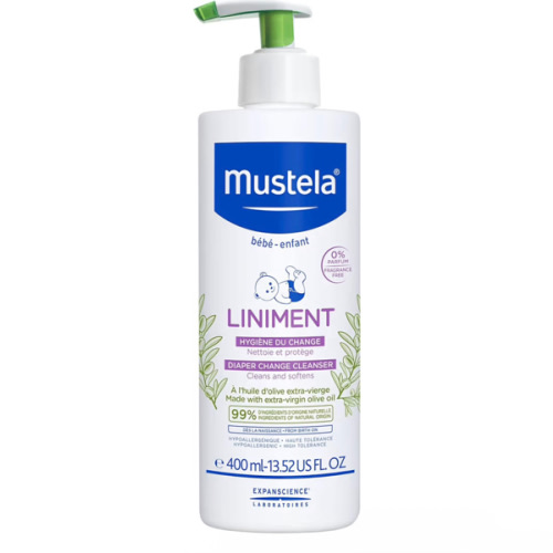 Mustela Liniment - No-Rinse Baby Cleanser for Diaper Change - with Extra Virgin Olive Oil - Fragrance-Free - 13.52 fl. Oz
