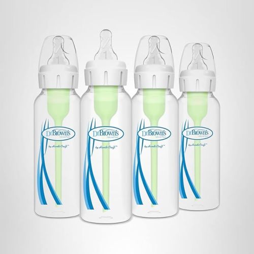 Dr. Brown's Natural Flow Anti-Colic Options+ Narrow Baby Bottle, 8 oz/250 mL, with Level 1 Slow Flow Nipples, 0m+, 4 Pack