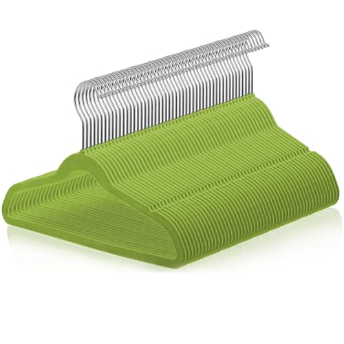 Casafield 50 Velvet Kid's Hangers - 14" Size for Children's Clothes - Lime Green