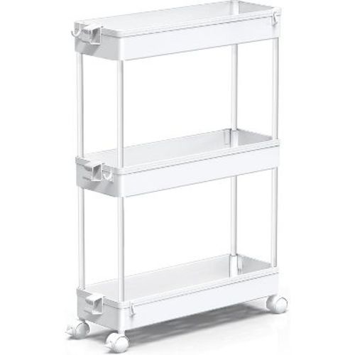 Slim Rolling Storage Cart, 3 Tier Bathroom Storage Organizer Laundry Room Utility Cart Mobile Shelving Unit, Multi-Purpose for Kitchen Office Bathroom