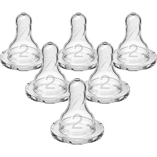 Dr. Brown’s Natural Flow Level 2 Narrow Baby Bottle Silicone Nipple, Medium Flow, 3m+, 100% Silicone Bottle Nipple, 6 Count