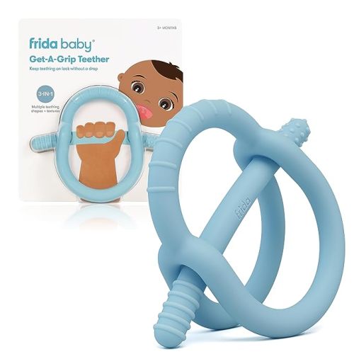 Frida Baby Get-A-Grip Teether | 100% Food-Grade Silicone Teether Toy for Baby 0-6, 12, 18 Months Infant, Reaches Front, Back, and All New Teeth Types, Easy to Hold, Never Drop, BPA-Free, PVC-Free