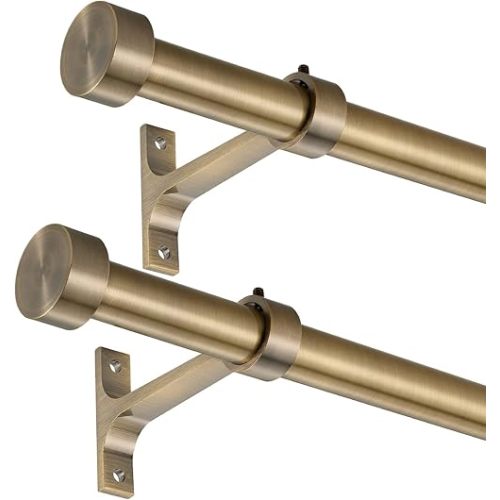 2-Pack Curtain Rod for Windows 48-84",Adjustable Window Curtain Rods with Premium Aluminum End Cap Finials and Full Surround Brackets,7/8"(0.073Feet) Diameter,Antique Bronze Drapery Rods for Curtains
