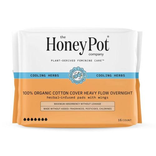 The Honey Pot Company, Herbal Overnight Heavy Flow Pads With Wings, Organic Cotton Cover - 16ct
