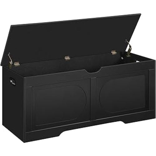 Storage Chest, 47.2” Toy Box, Entryway Storage Trunk, Shoe Bench with Storage, Engineered Wood Storage Cabinet with 2 Safety Hinges, Entrance Bench for Bedroom, Living Room, Black SCBK2201