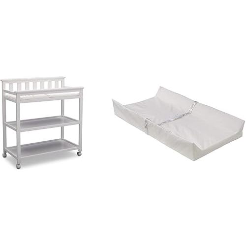 Delta Children Flat Top Changing Table with Wheels and Changing Pad - Greenguard Gold Certified & Foam Contoured Changing Pad with Waterproof Cover